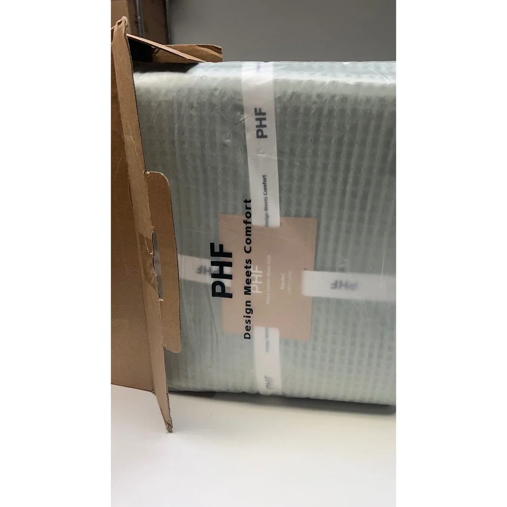 PHF Waffle Weave Blanket Twin Sage Green 100% Cotton Lightweight Breathable NEW